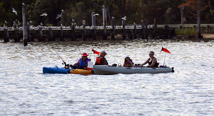 Kayak fishermen on the Pamlico River in Washington, NC