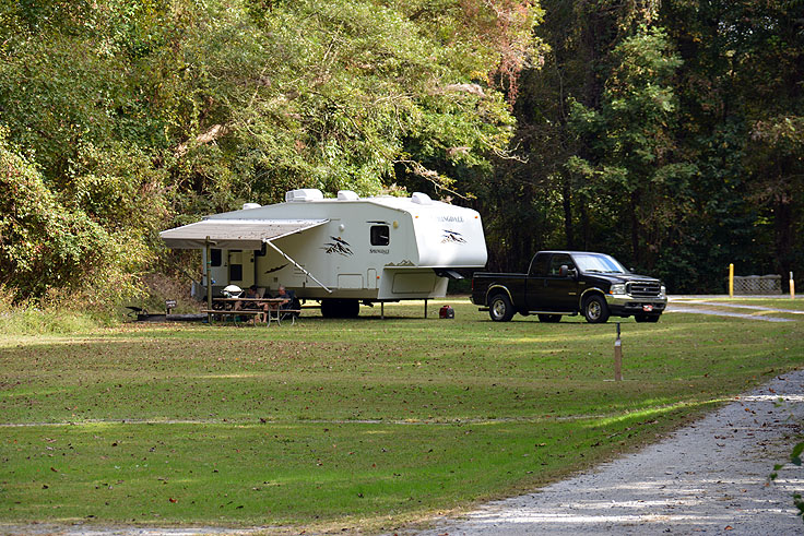 An RV site at Pettigrew State Park