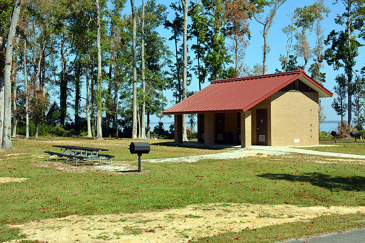Restrooms are available at Neuse River Recreation Area