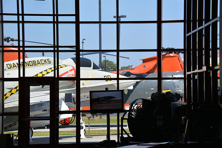 looking out at jets from the Havelock Tourist and Event Center